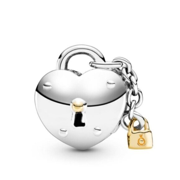 Pandora Silver and Gold Heart Lock Bracelet Charm - Picture 2 of 3